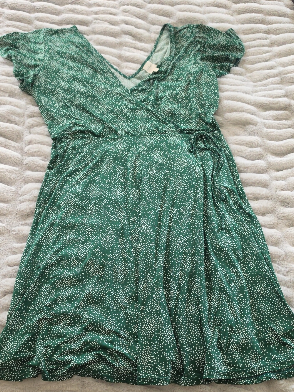Kaileigh Green Polka Dot Midi Faux Wrap Dress